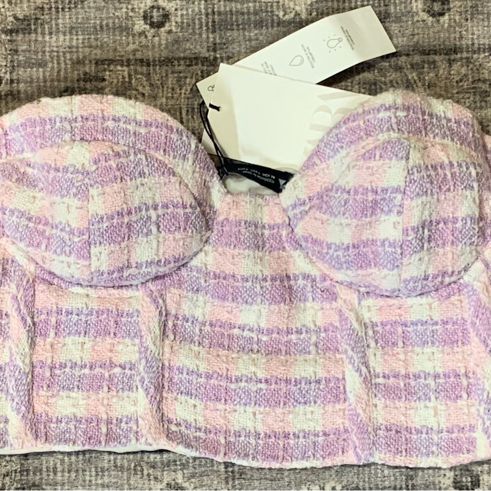 β¨ Zara Purple Plaid Tweed Bustier Corset Top β Size Large β¨ - Picture 8 of 12